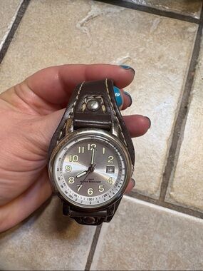 Brown vegan Leather Wristwatch with Silver Dial